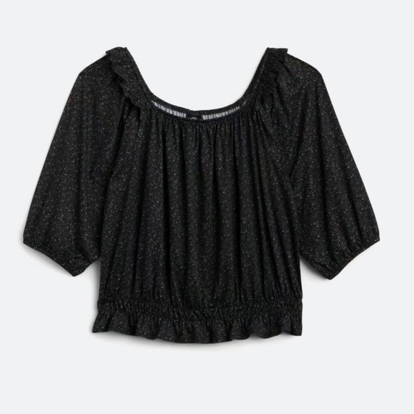 bobeau Tops - Bobeau Jasper Soft Knit Ruffle Knit Top‎ Size 1X Dark Gray Abstract Print